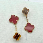 18K Celestial Magic Alhambra Carnelian & Tiger Eye Earrings