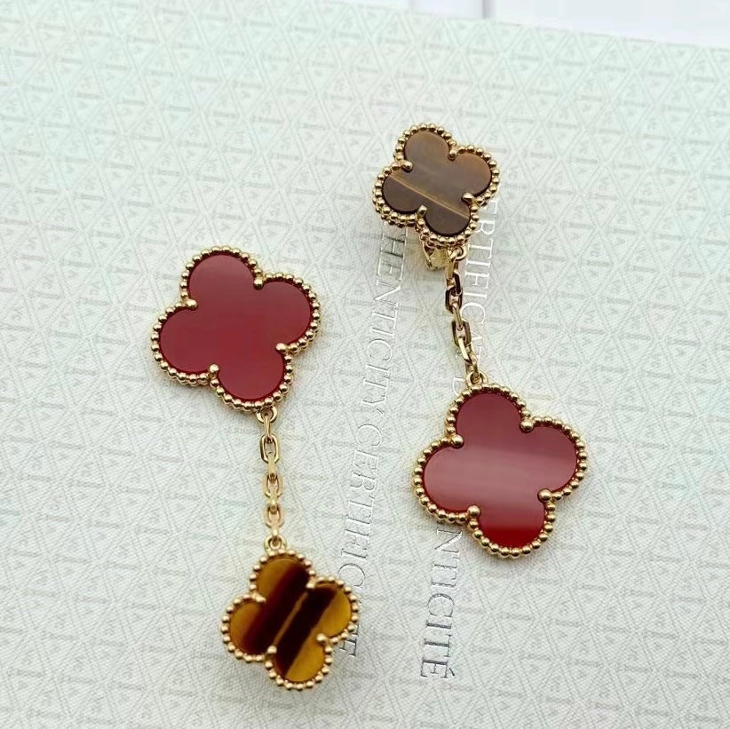 18K Celestial Magic Alhambra Carnelian & Tiger Eye Earrings