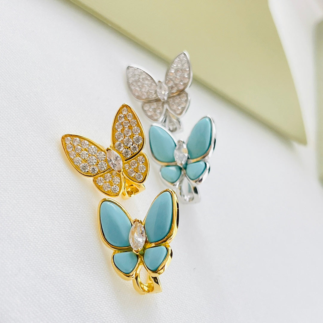 18K Celestial Two Butterfly Turquoise Earrings
