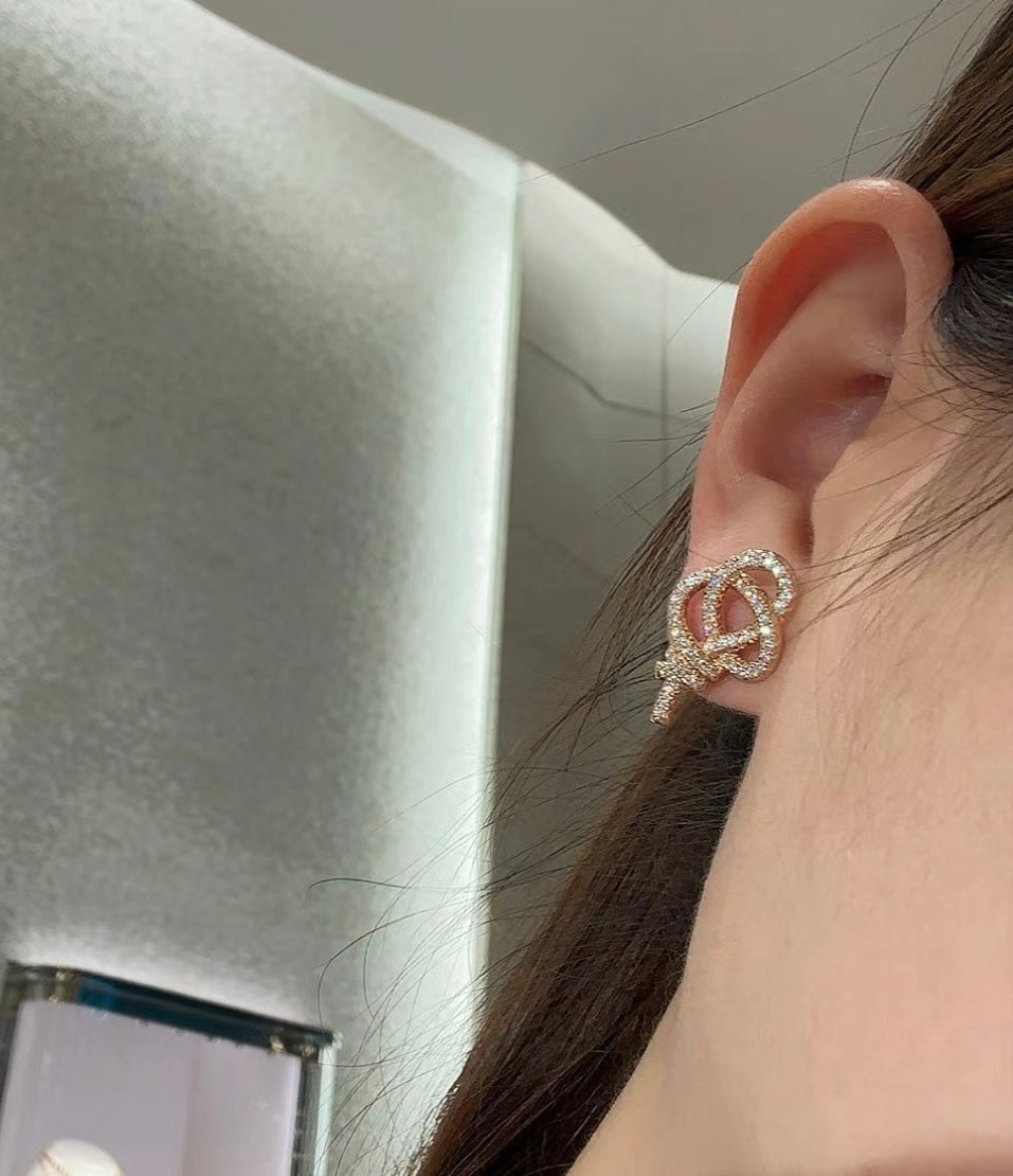 18K Celestial T Keys Woven Diamond Earrings