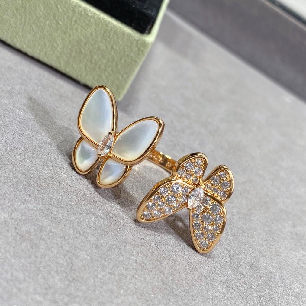18K Celestial Two Butterfly Between the Finger Pearl Ring