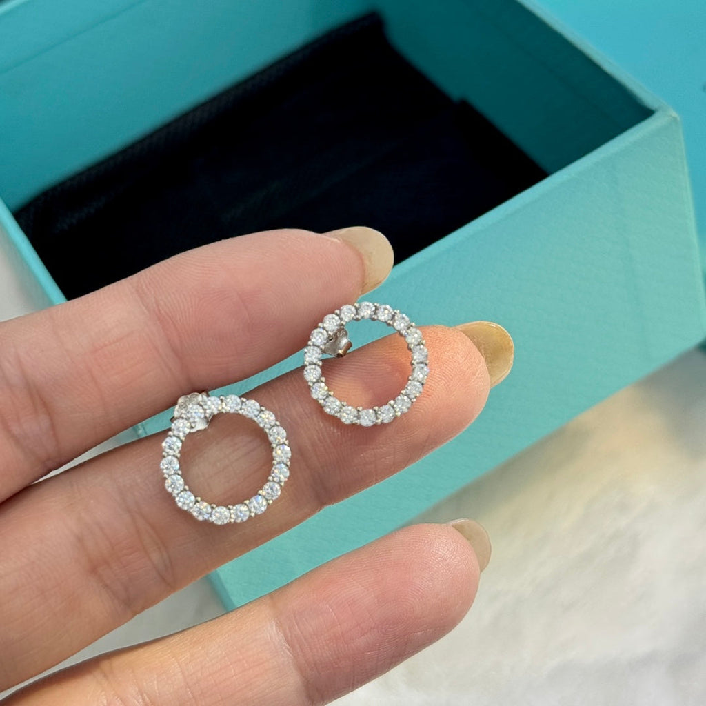 18K Celestial T Circle Diamonds Earrings