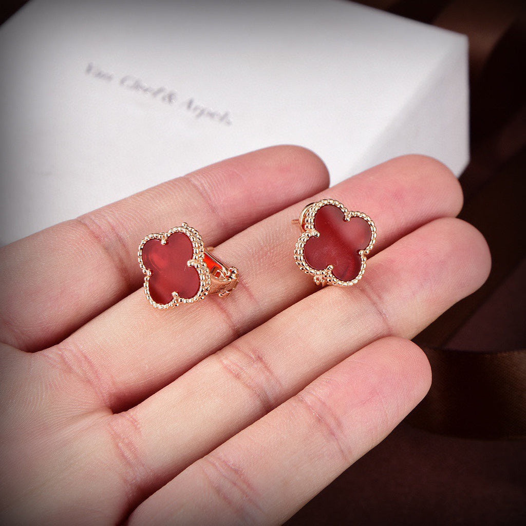 18K Celestial Vintage Alhambra Carnelian Earrings
