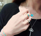 18K Celestial T Diamond & Turquoise Circle Pendant Necklace