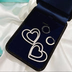 18K Celestial T Double Heart Diamond Earrings
