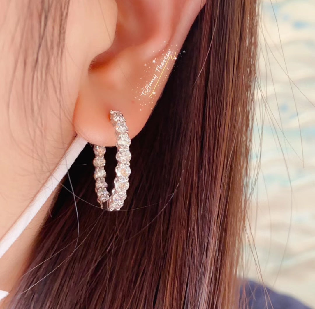 18K Celestial T Hoop Diamonds Earrings
