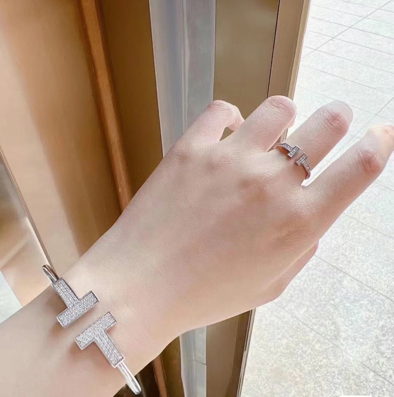 18K Celestial T Wide Diamond Wire Bracelet