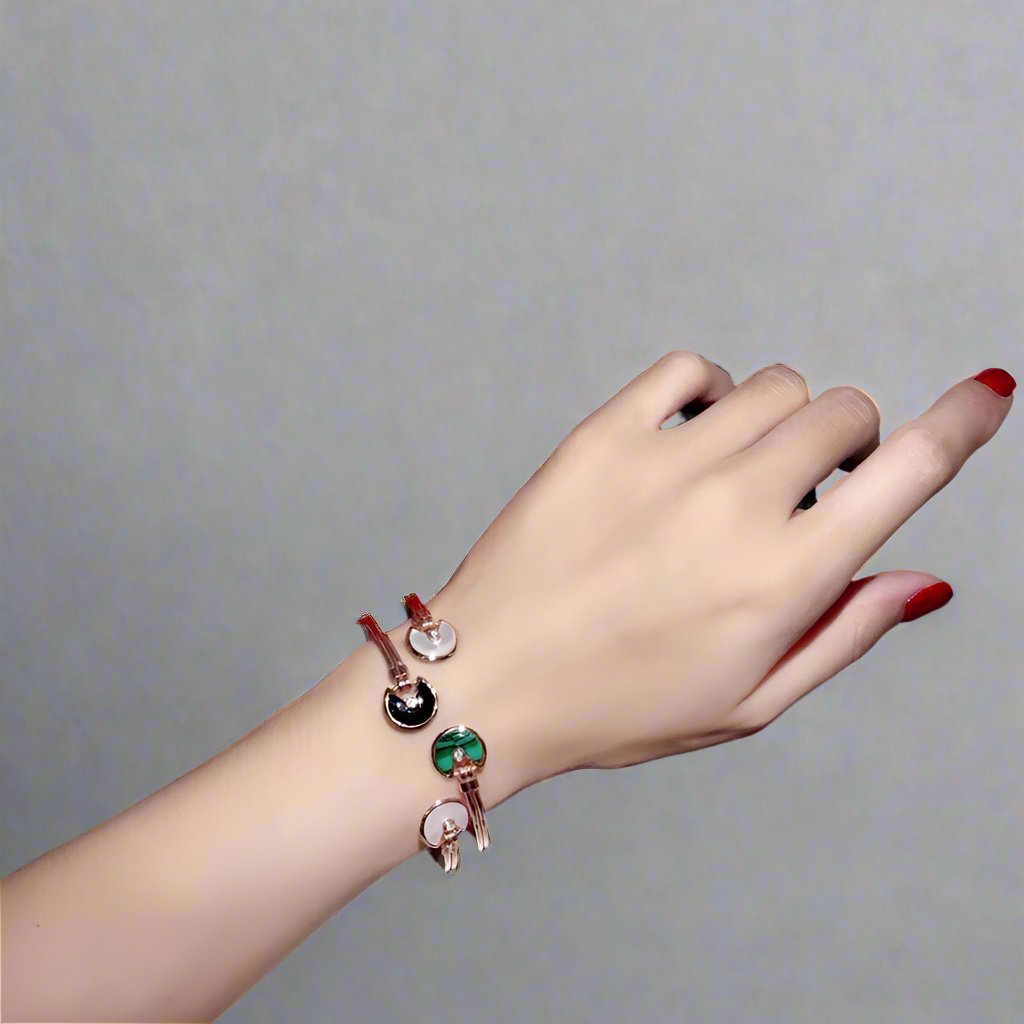18K Celestial Malachite Pearl & Diamond Open Bracelet