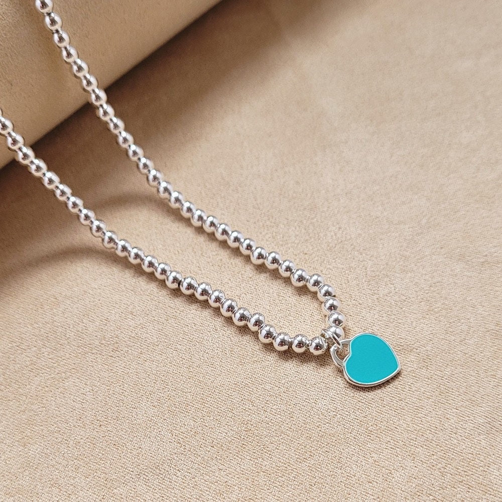 18K Celestial Return to T Heart Tag Bead Necklace