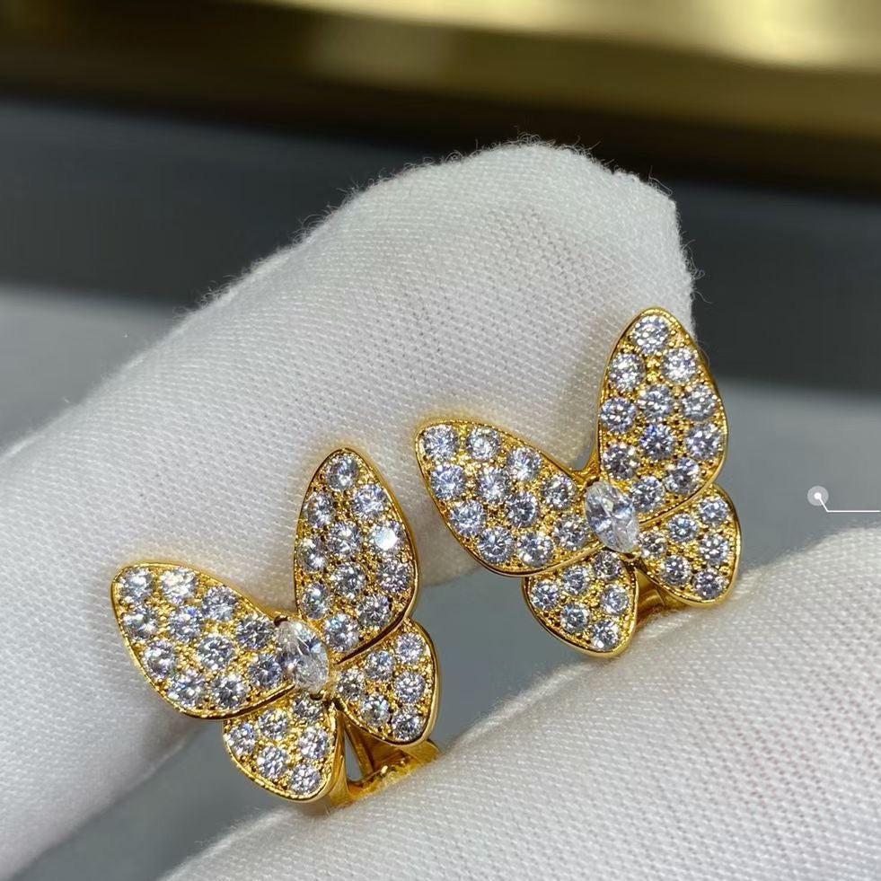 18K Celestial Two Butterfly Diamonds Earrings