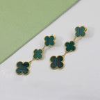 18K Celestial Magic Alhambra Three Malachite Motifs Clover Earrings