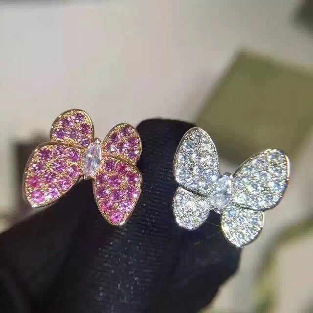 18K Celestial Two Butterfly Between the Finger Sapphire Ring