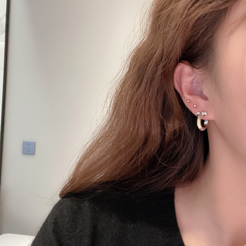 18K Celestial T Hoop Earrings