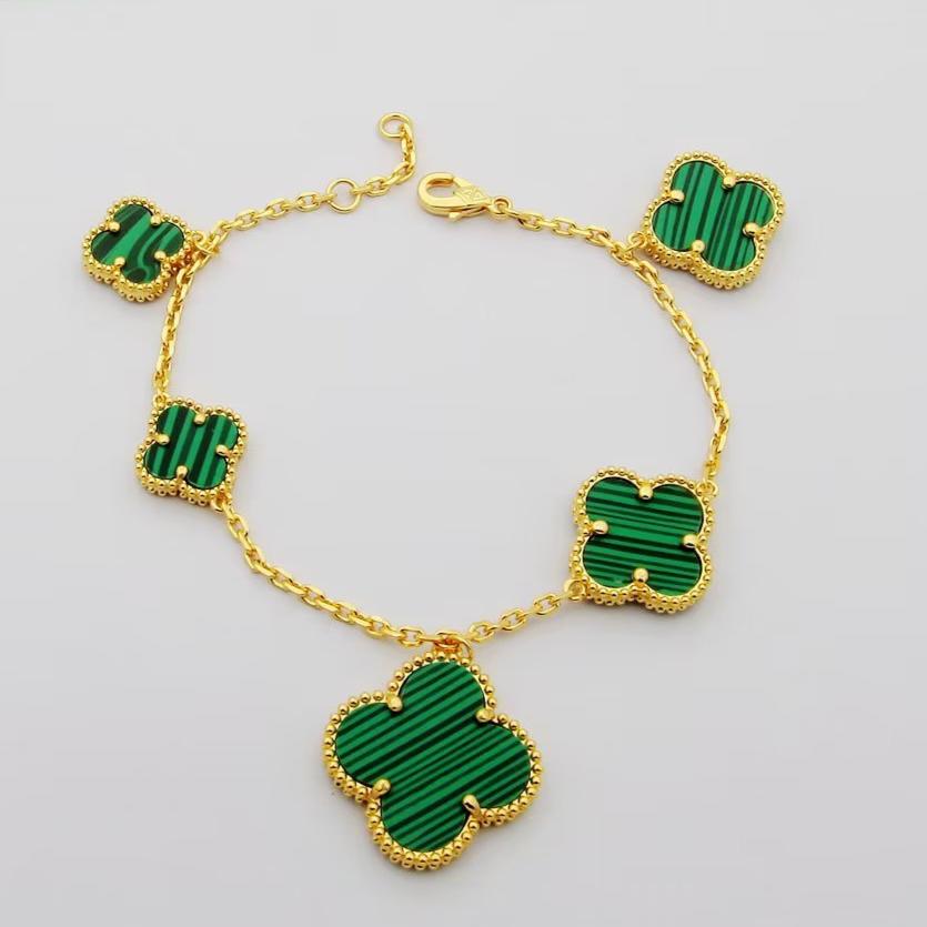 18K Celestial Magic Alhambra Five Malachite Motifs Clover Bracelet