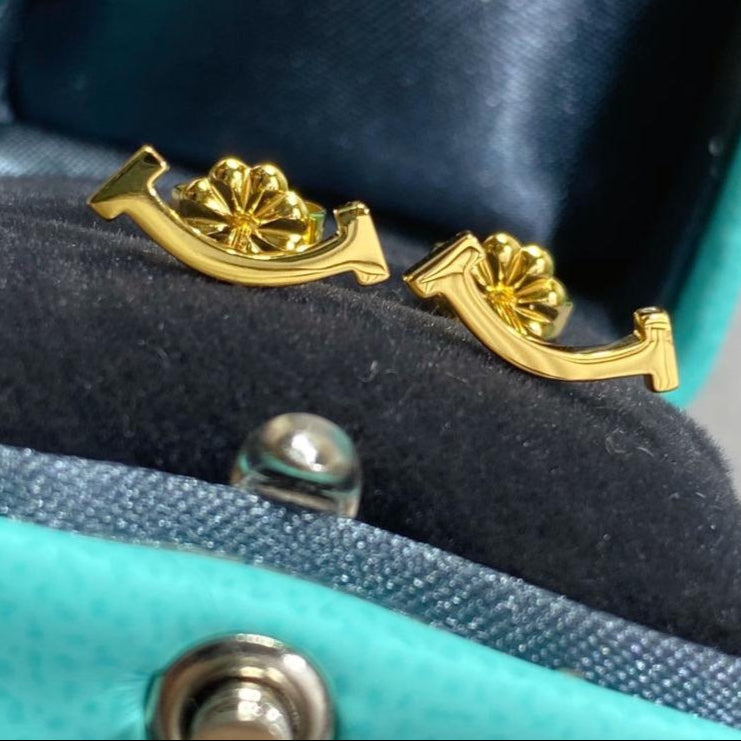 18K Celestial T Smile Yellow Gold Earrings