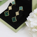 18K Celestial Magic Alhambra Three Malachite Motifs Clover Earrings