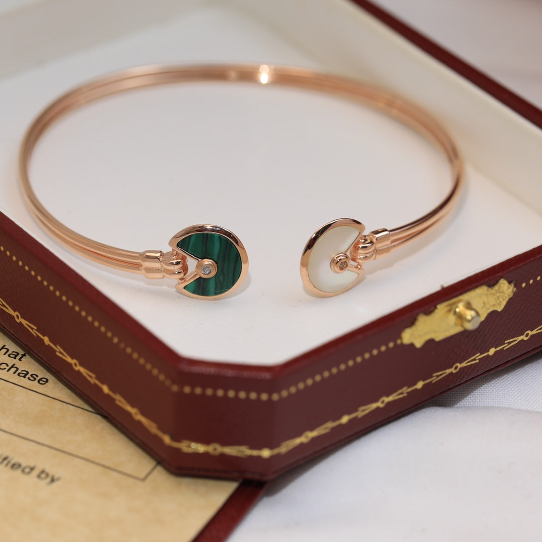 18K Celestial Malachite Pearl & Diamond Open Bracelet