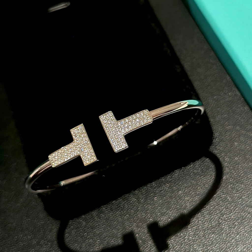 18K Celestial T Wide Diamond Wire Bracelet