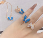 18K Celestial Two Butterfly Between the Finger Turquoise Ring