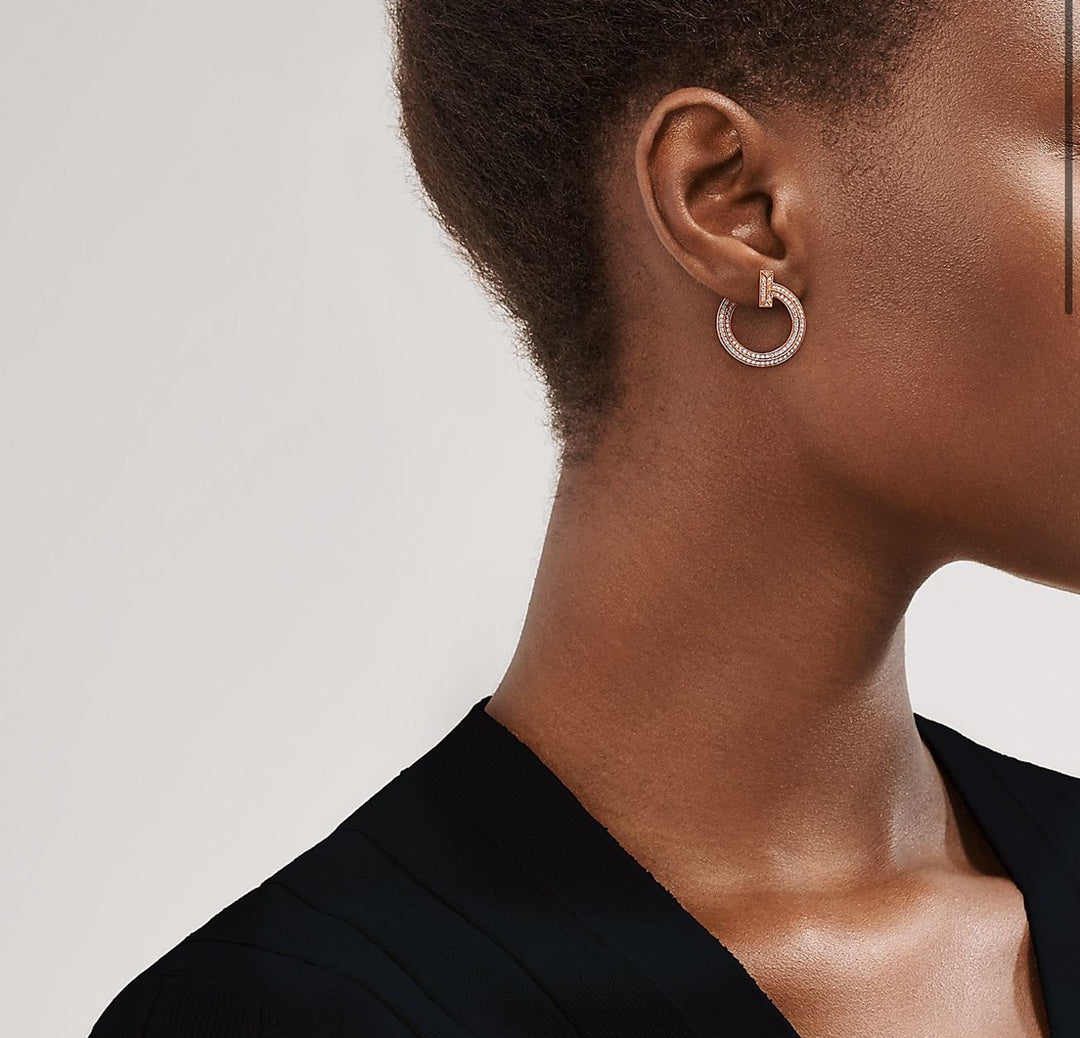 18K Celestial T T1 Open Hoop Rose Gold Earrings