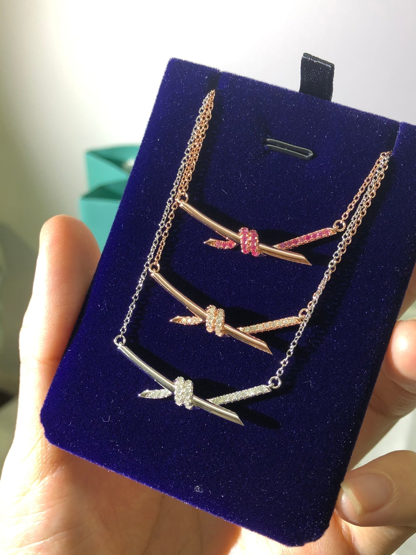 18K Celestial T Knot Pendant Diamond Necklace