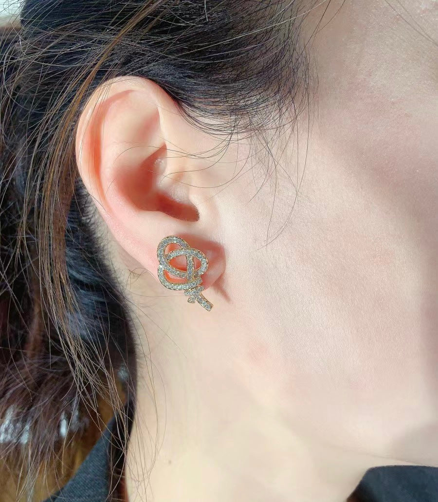 18K Celestial T Keys Woven Diamond Earrings