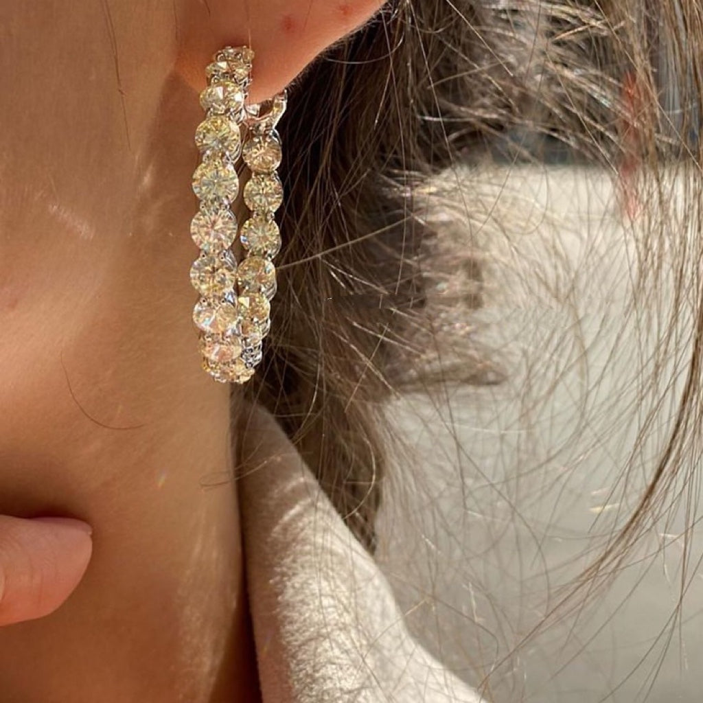 18K Celestial T Hoop Diamonds Earrings