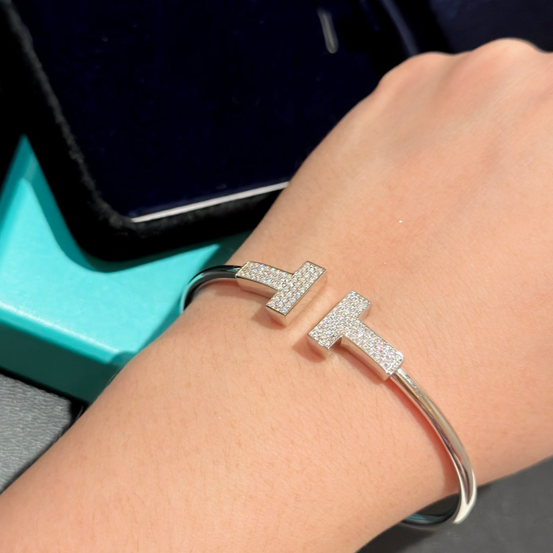 18K Celestial T Wide Diamond Wire Bracelet