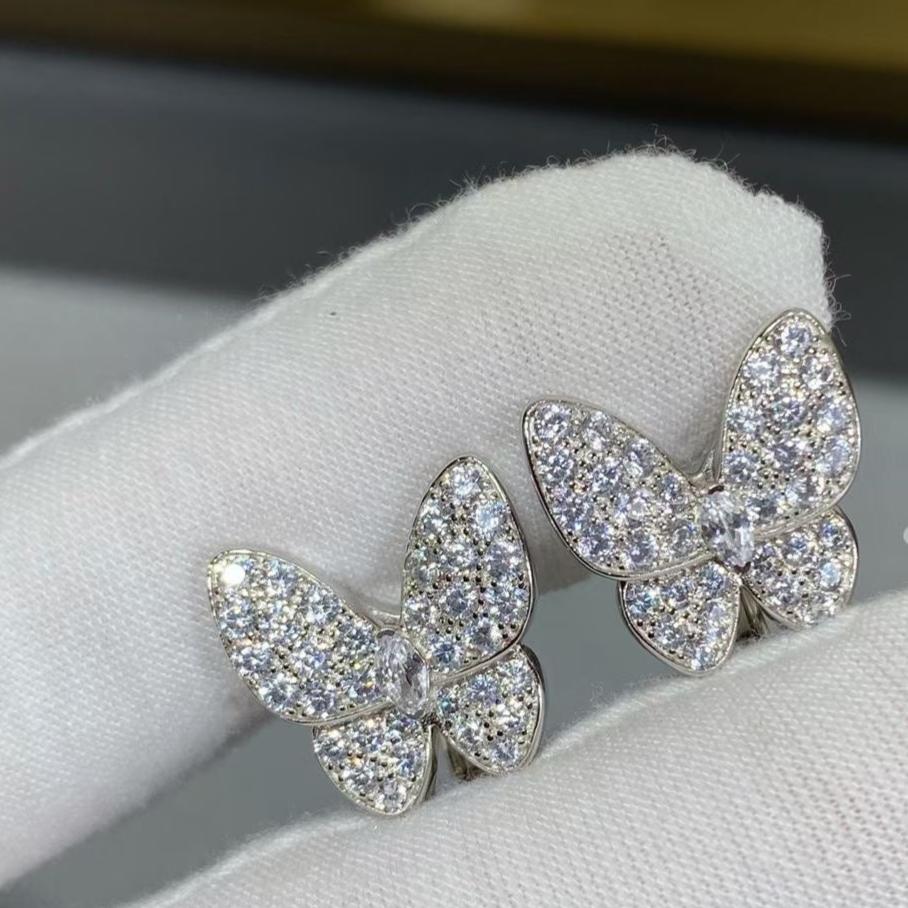 18K Celestial Two Butterfly Diamonds Earrings