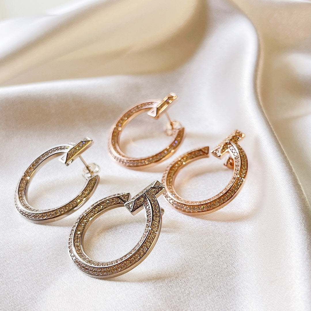 18K Celestial T T1 Open Hoop Rose Gold Earrings
