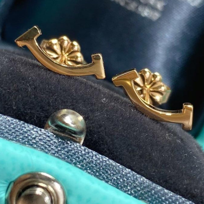 18K Celestial T Smile Yellow Gold Earrings