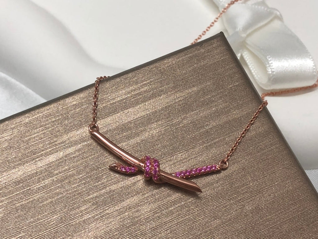 18K Celestial T Knot Pendant Diamond Necklace