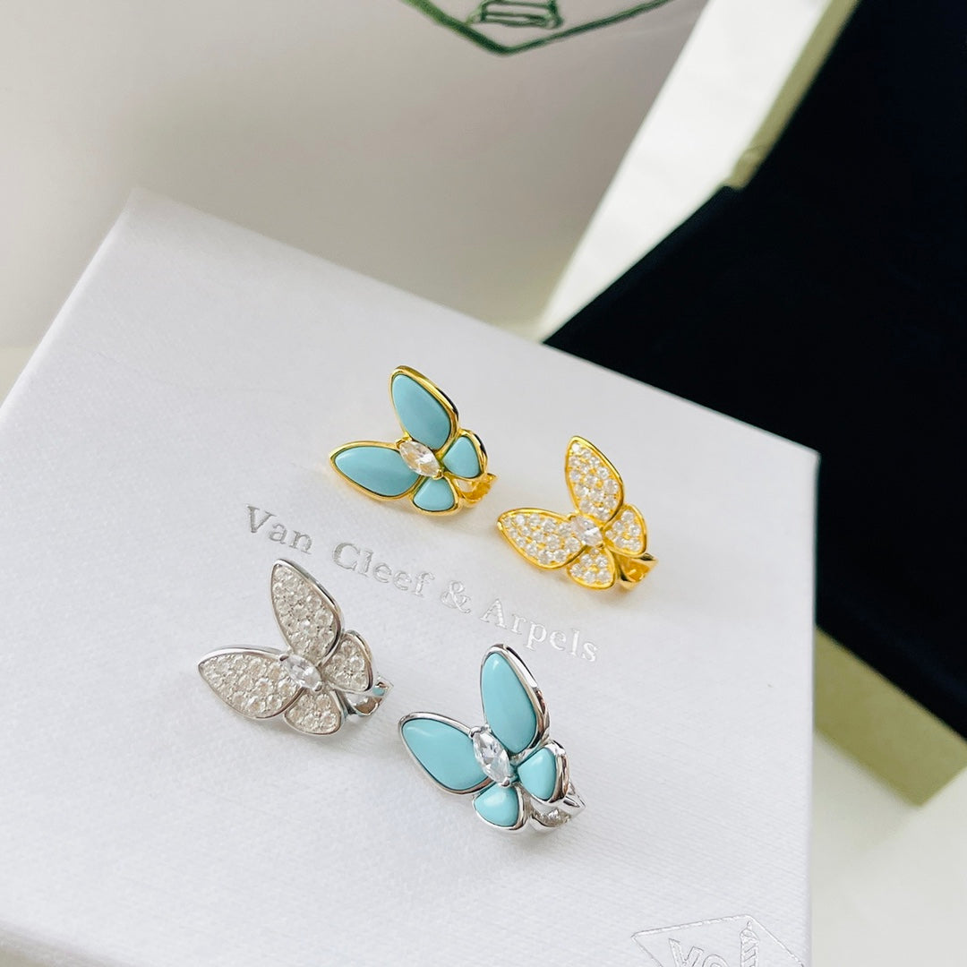 18K Celestial Two Butterfly Turquoise Earrings