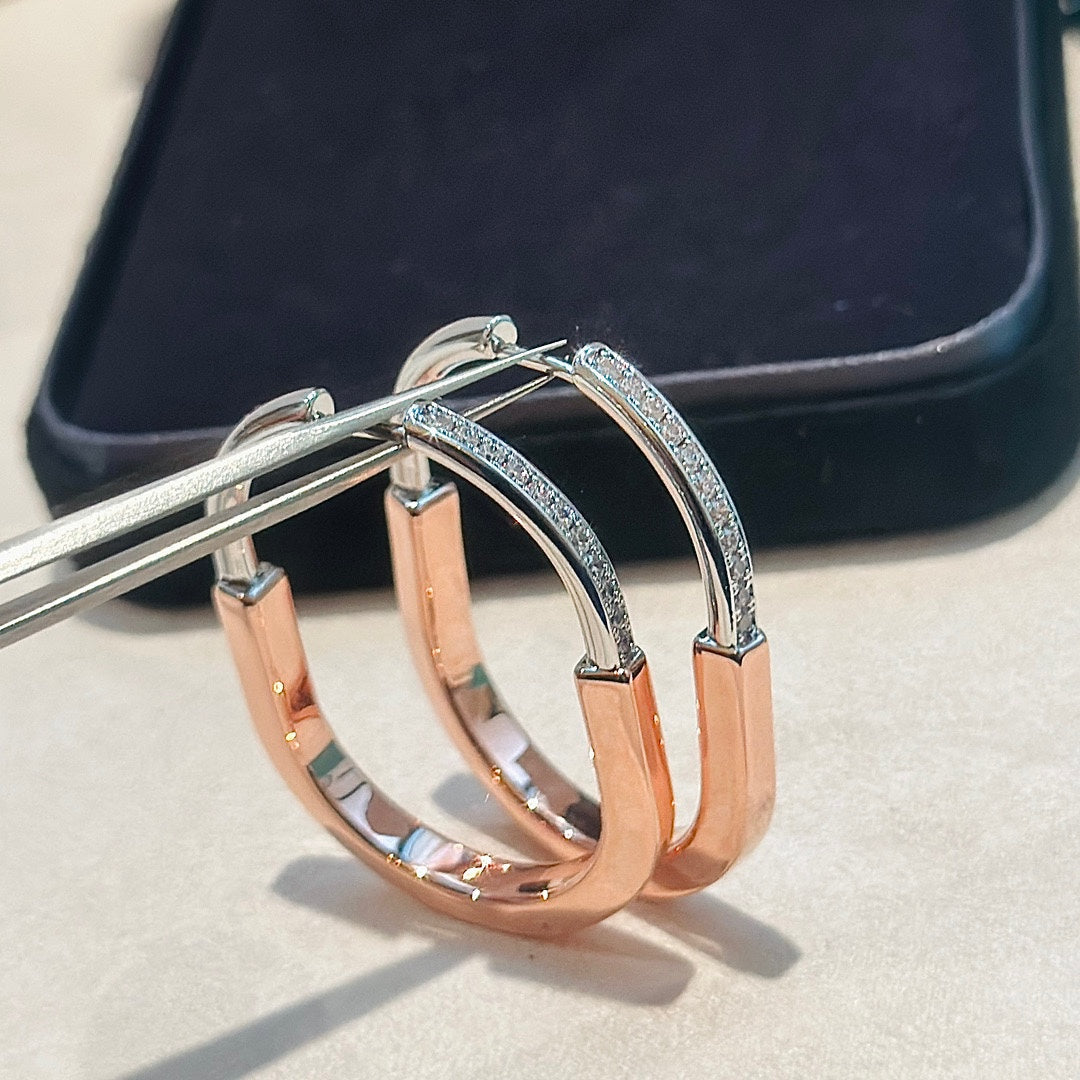 18K Celestial T Lock Diamond Earrings