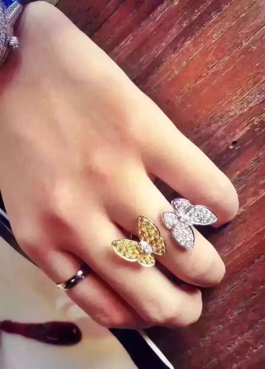 18K Celestial Two Butterfly Between the Finger Ring