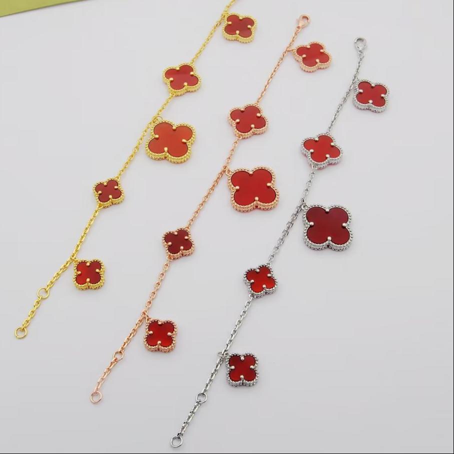 18K Celestial Magic Alhambra Five Carnelian Motifs Clover Bracelet