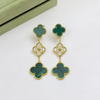 18K Celestial Magic Alhambra Three Malachite Motifs Clover Earrings