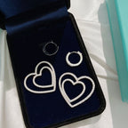 18K Celestial T Double Heart Diamond Earrings