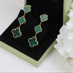 18K Celestial Magic Alhambra Three Malachite Motifs Clover Earrings