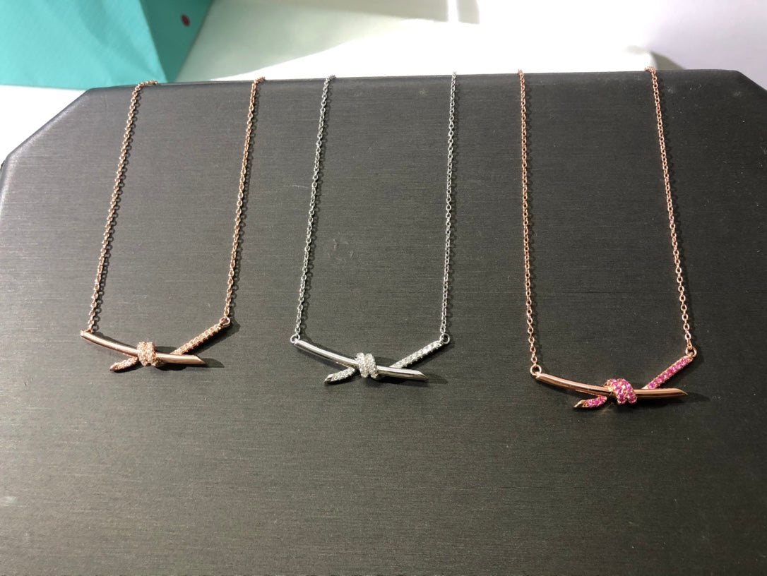 18K Celestial T Knot Pendant Diamond Necklace