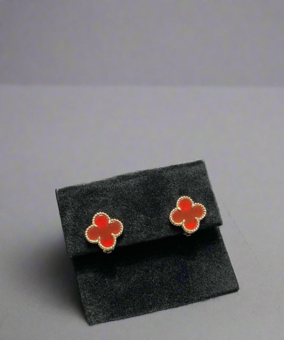 18K Celestial Vintage Alhambra Carnelian Earrings
