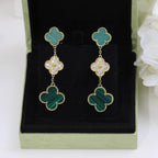 18K Celestial Magic Alhambra Three Malachite Motifs Clover Earrings