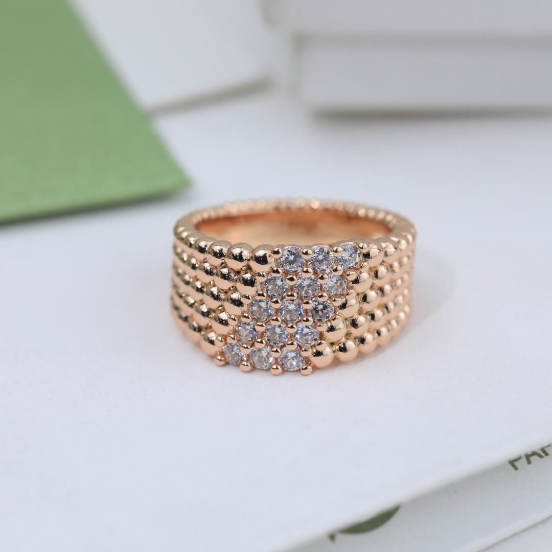 18K Celestial Perl̩e Diamonds Five Rows Ring