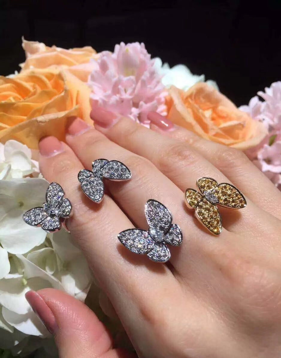 18K Celestial Two Butterfly Between the Finger Sapphire Ring