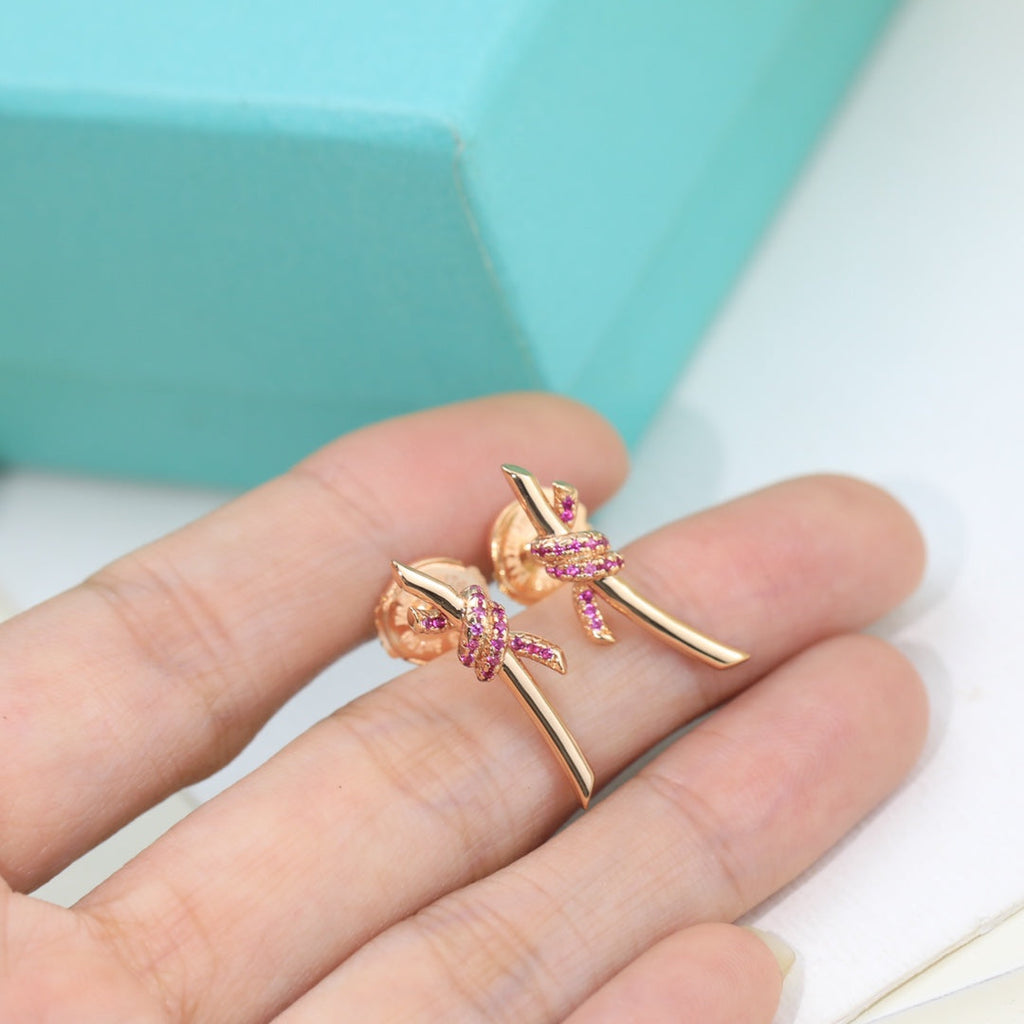 18K Celestial T Knot Pink Diamonds Earrings