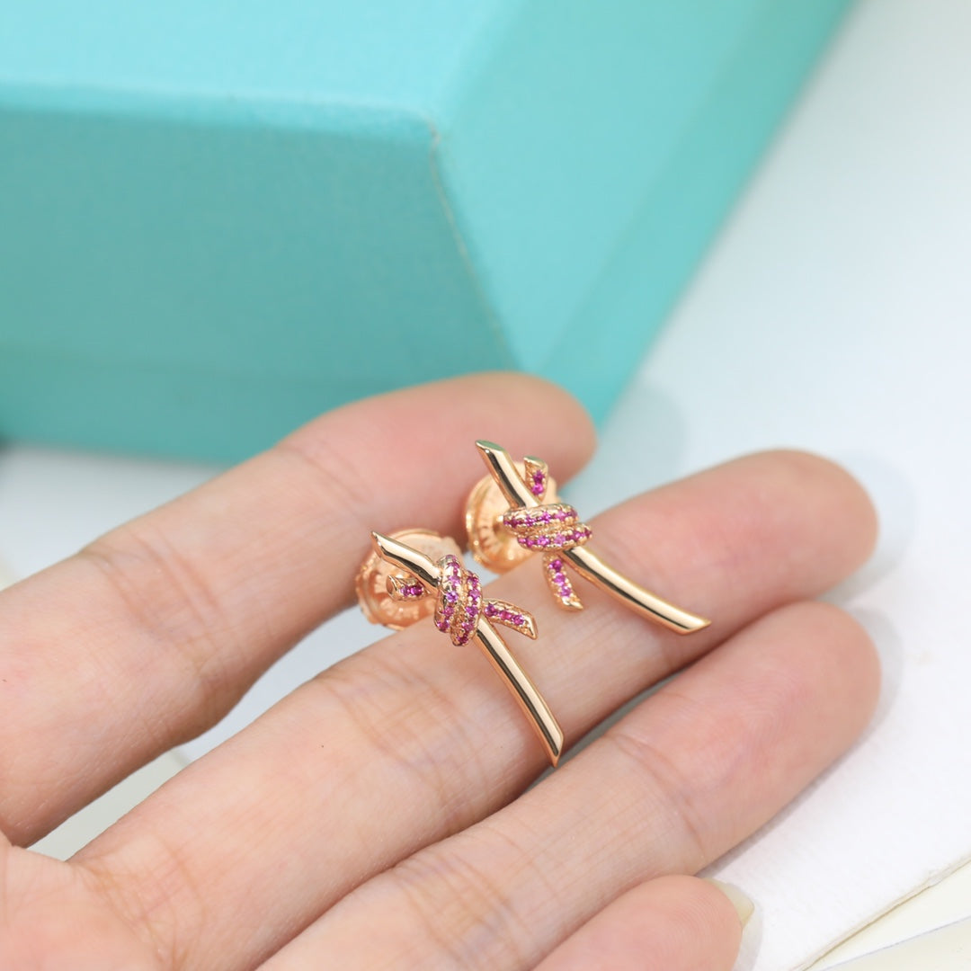18K Celestial T Knot Pink Diamonds Earrings