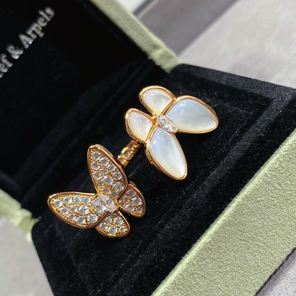 18K Celestial Two Butterfly Between the Finger Pearl Ring