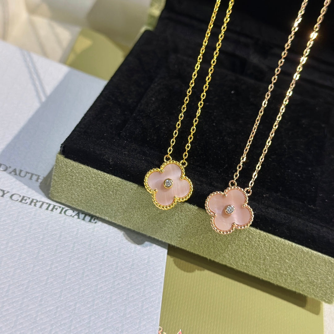 18K Celestial Sweet Alhambra Pink Clover Necklace