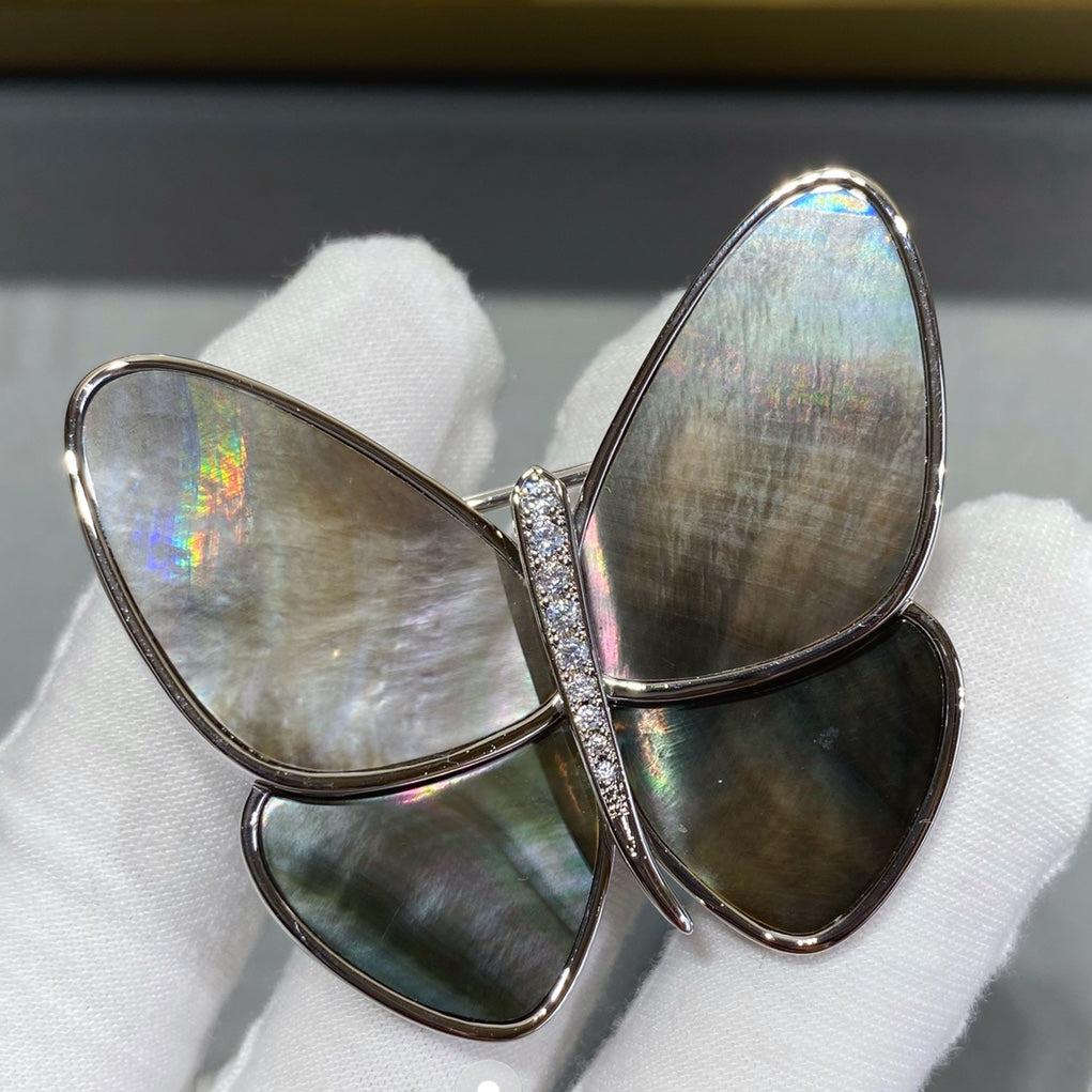 18K Celestial Grey Fritillary Butterfly Brooch