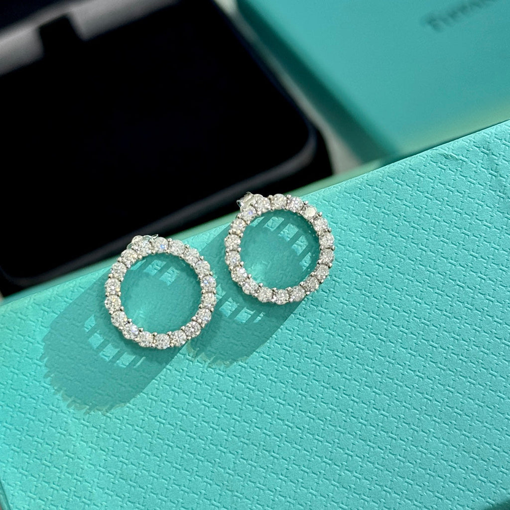 18K Celestial T Circle Diamonds Earrings